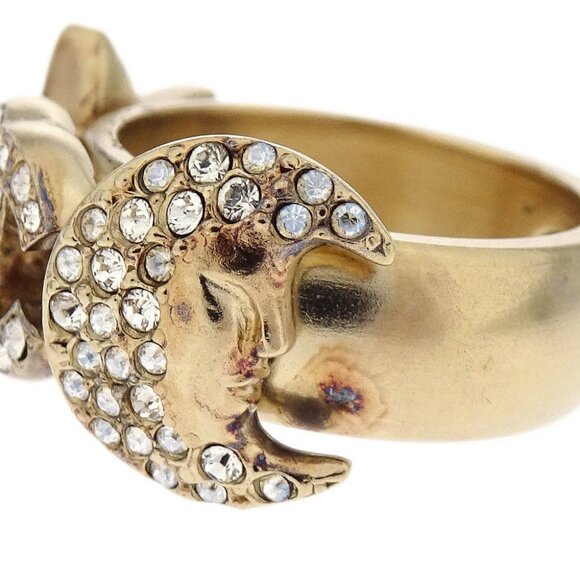 Chanel Ring Gold Rhinestone Star CC Crescent Moon - Picture 3 of 4